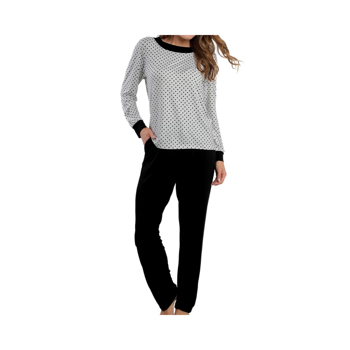 Pijama Podiun Feminino Fechado Inverno 265106 Poa Off White