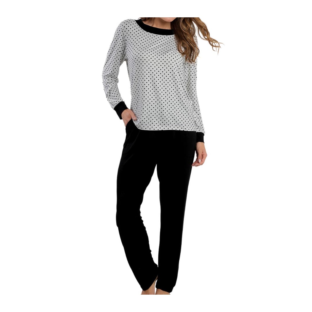 Pijama Podiun Feminino Fechado Inverno 265106 Poa Off White