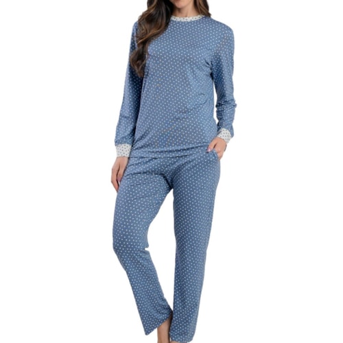 Pijama Podiun Feminino Fechado Inverno 265135 Poa Azul