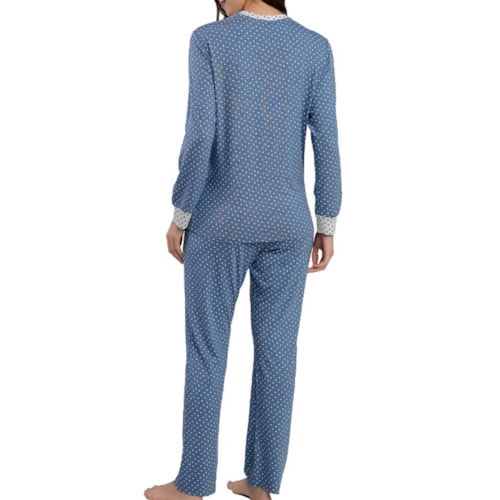 Detalhe - Pijama Podiun Feminino Fechado Inverno 265135 Poa Azul