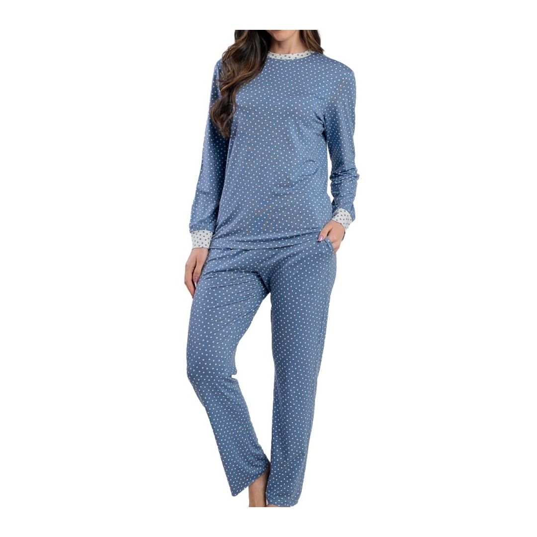 Pijama Podiun Feminino Fechado Inverno 265135 Poa Azul