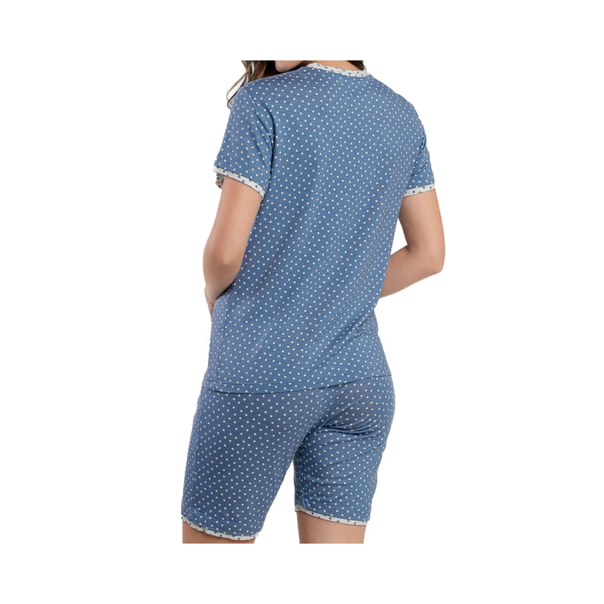 Pijama Podiun Feminino Verão Aberto Bermuda 265133 Poa Azul