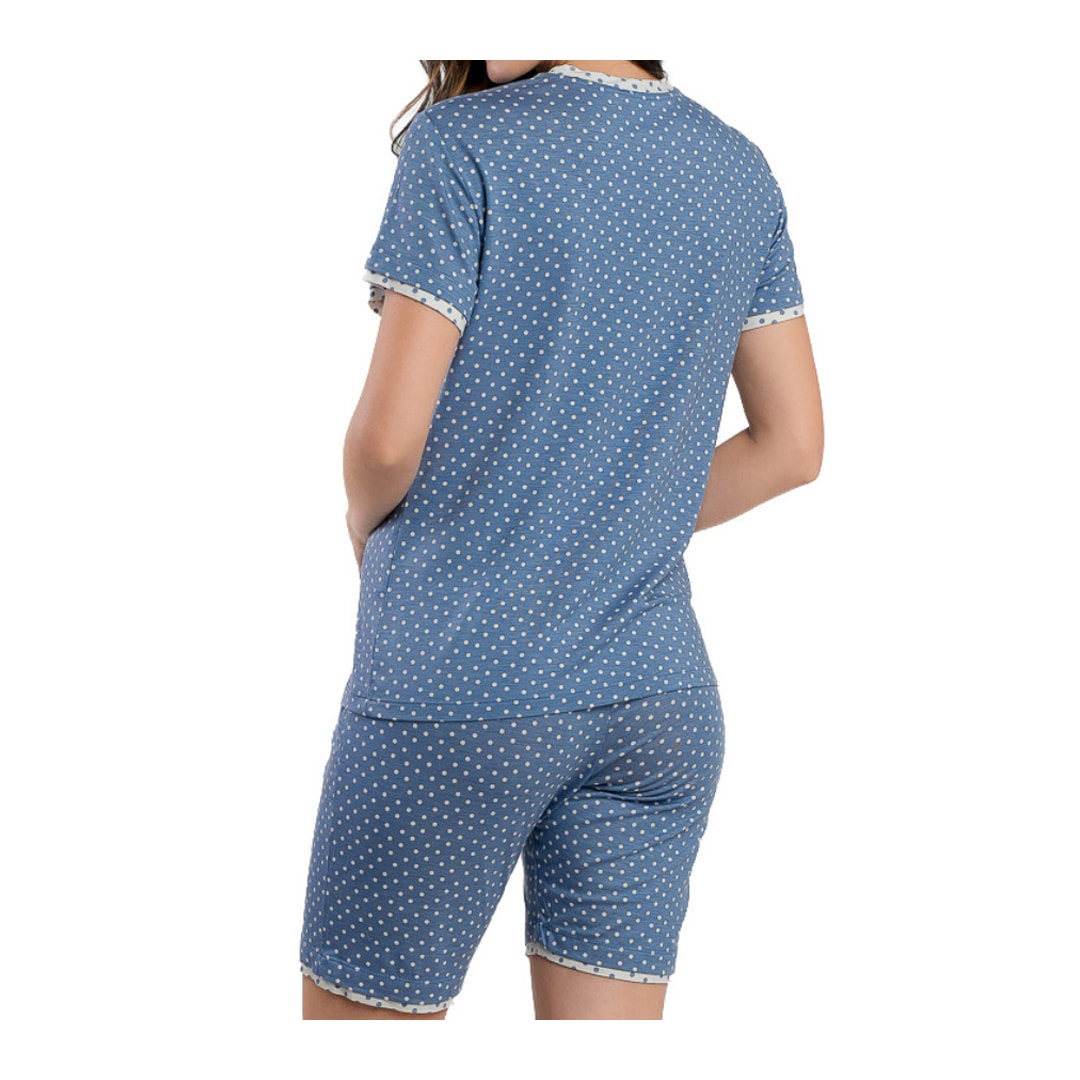 Pijama Podiun Feminino Verão Aberto Bermuda 265133 Poa Azul