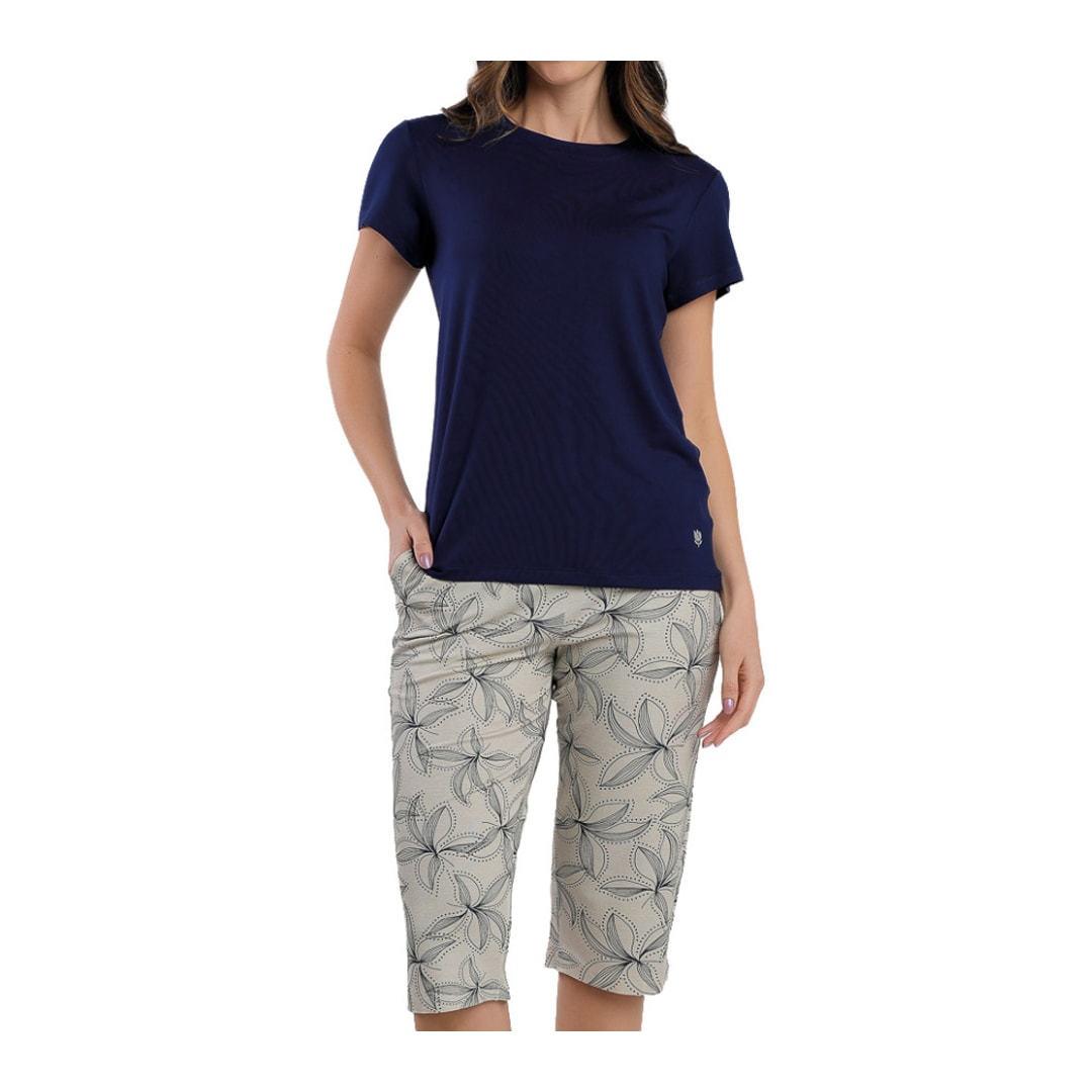 Pijama Podiun Feminino Verão Aberto Capri 265125 Azul Marinho