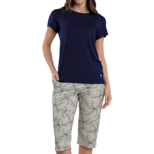 Pijama Podiun Feminino Verão Aberto Capri 265125 Azul Marinho