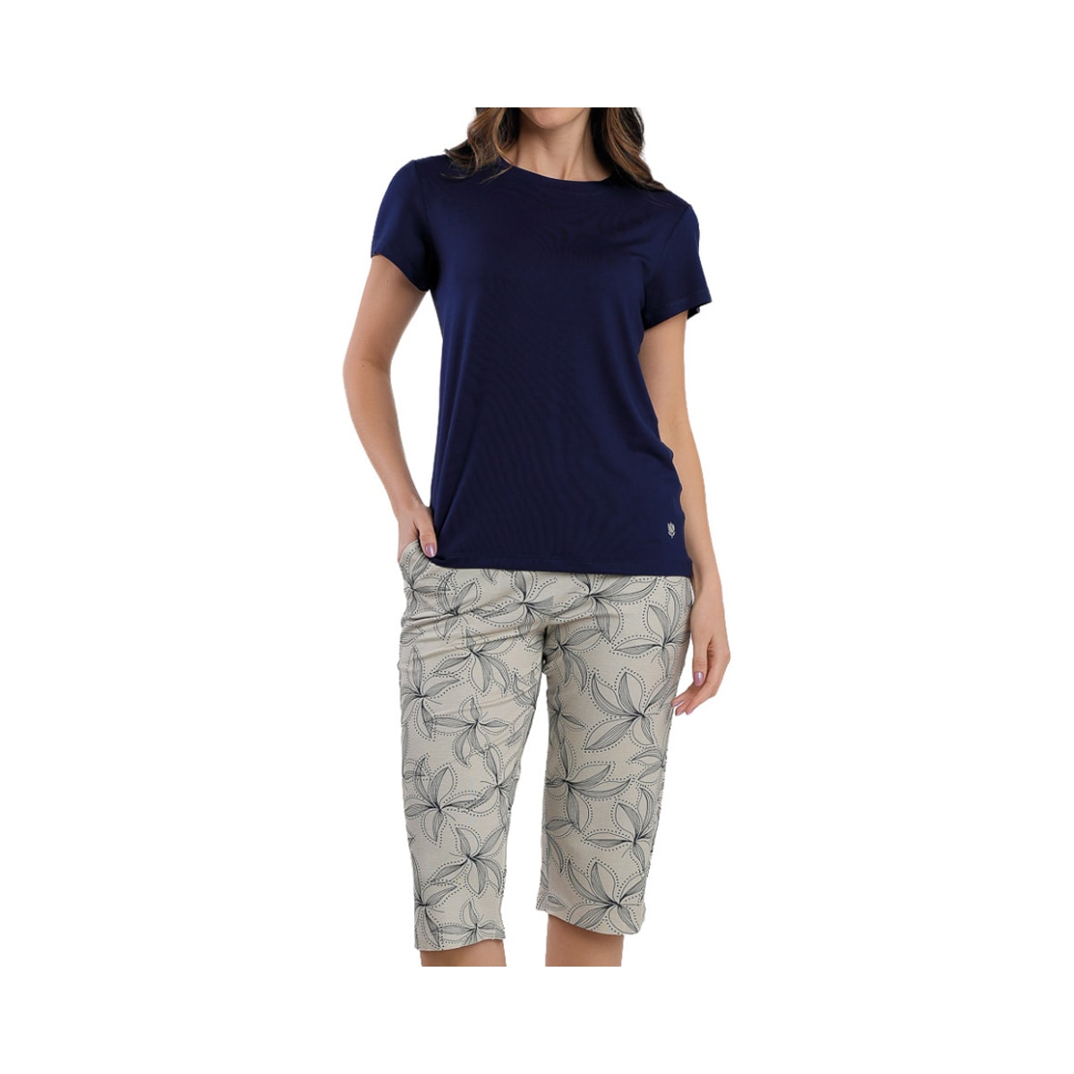 Pijama Podiun Feminino Verão Aberto Capri 265125 Azul Marinho Pijama Podiun Feminino Verão Aberto Capri 265125 Azul Marinho