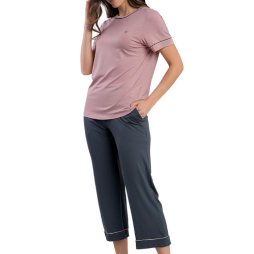 Detalhe - Pijama Podiun Feminino Verão Capri 265112 Rose Seraphina
