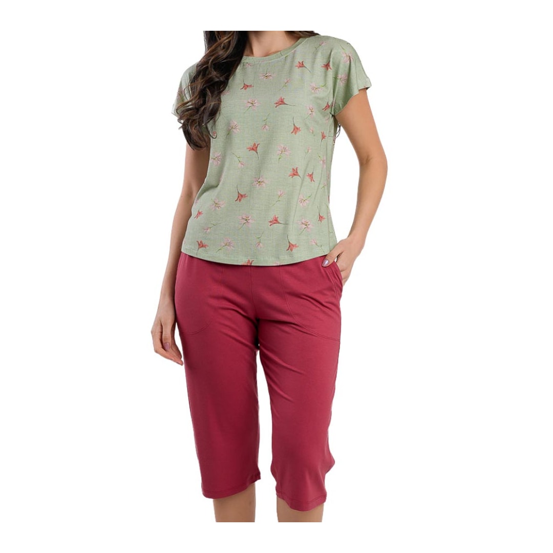 Pijama Podiun Feminino Verão Capri 265121 Floral Lirio Sereno