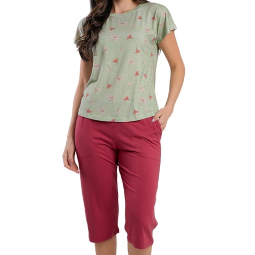 Pijama Podiun Feminino Verão Capri 265121 Floral Lirio Sereno