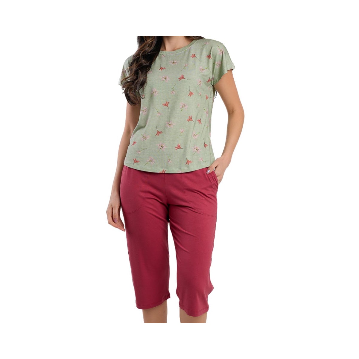 Pijama Podiun Feminino Verão Capri 265121 Floral Lirio Sereno Pijama Podiun Feminino Verão Capri 265121 Floral Lirio Sereno