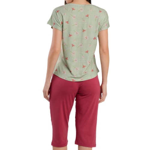 Detalhe - Pijama Podiun Feminino Verão Capri 265121 Floral Lirio Sereno