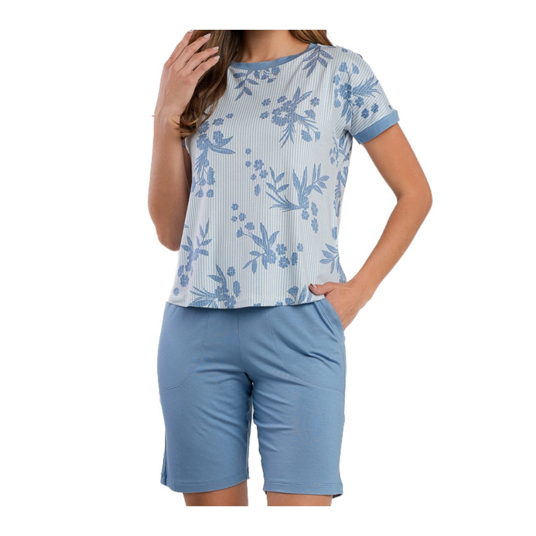 Pijama Podiun Feminino Verão Meia Manga 265131 Azul Floral Pijama Podiun Feminino Verão Meia Manga 265131 Azul Floral
