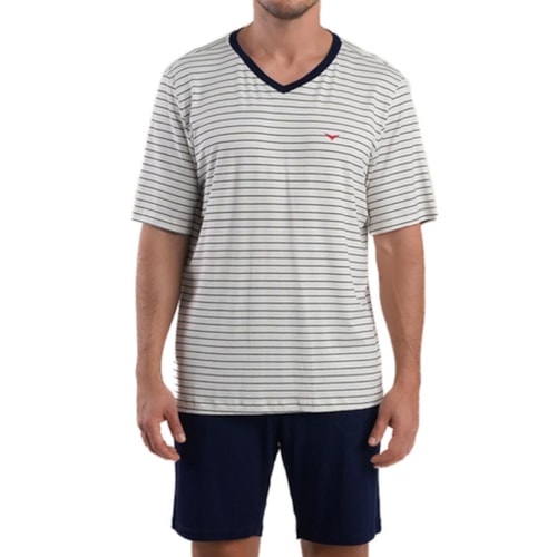 Pijama Podiun Masculino Verão 278037 Off White/Marinho