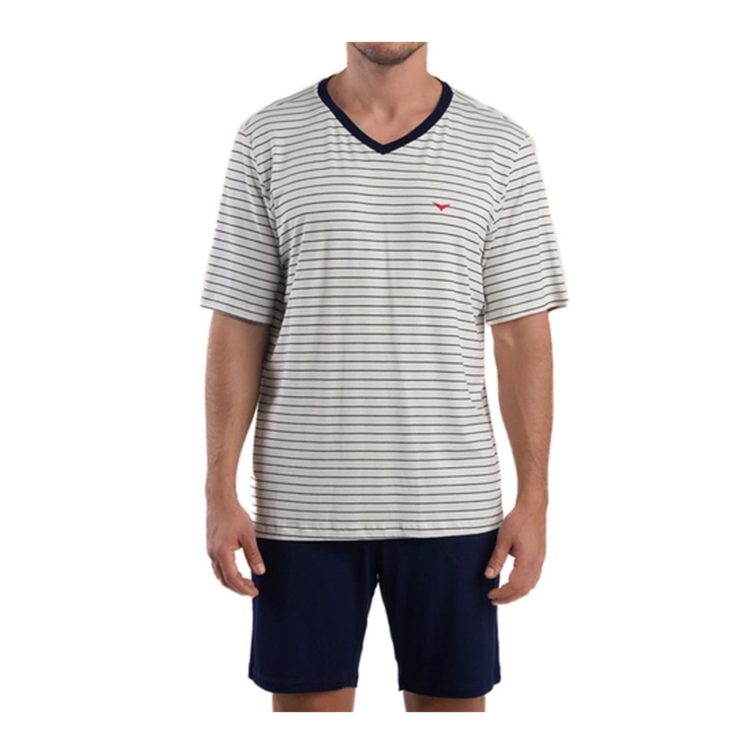 Pijama Podiun Masculino Verão 278037 Off White/Marinho Pijama Podiun Masculino Verão 278037 Off White/Marinho