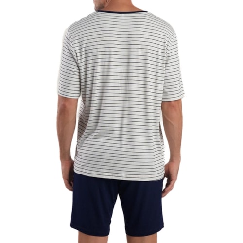 Detalhe - Pijama Podiun Masculino Verão 278037 Off White/Marinho