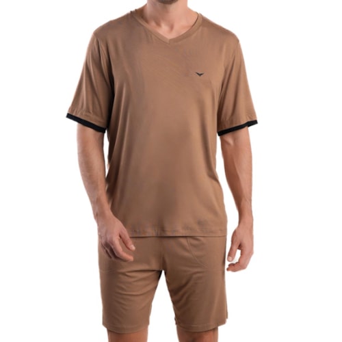 Pijama Podiun Masculino Verão Meia Manga 278043 Marrom