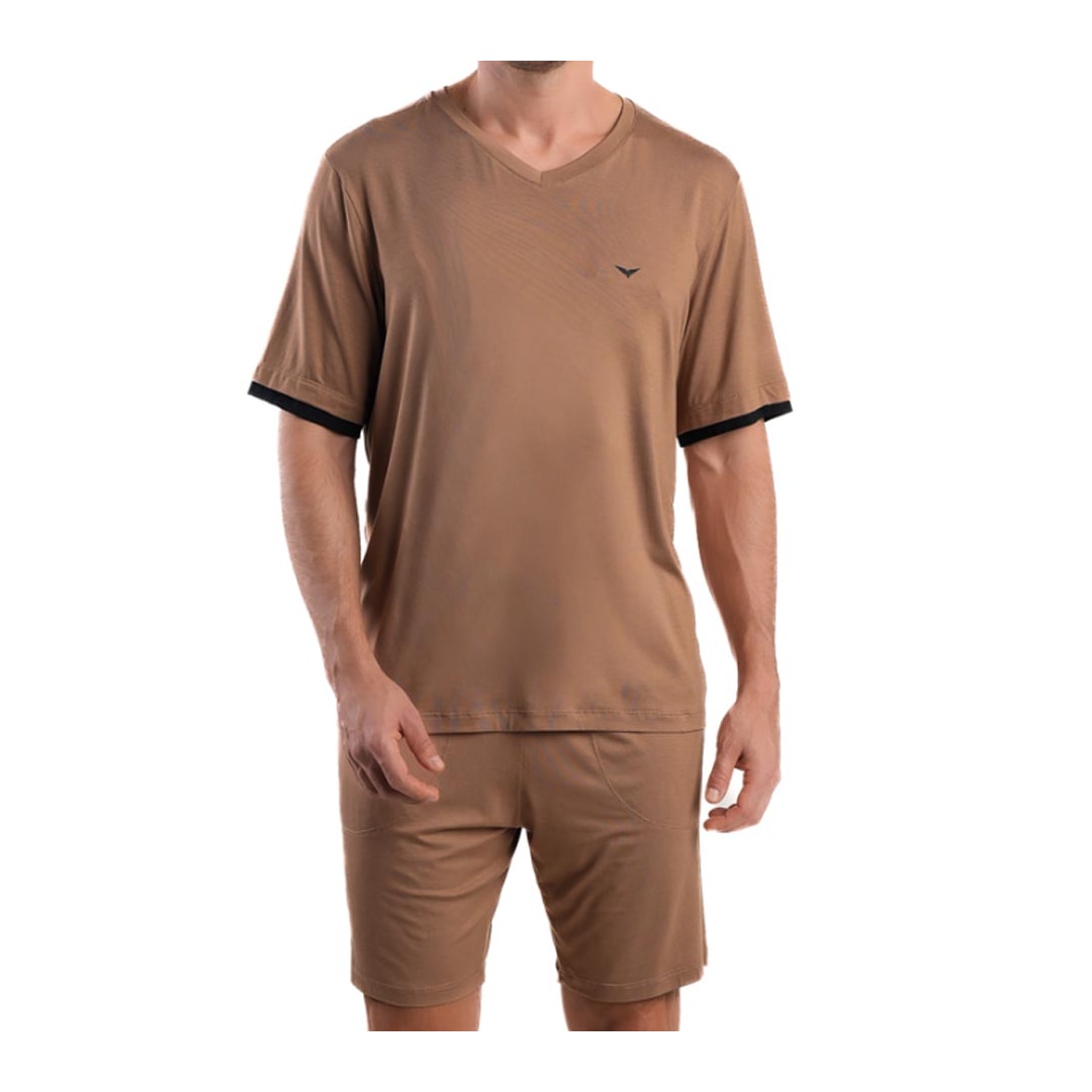 Pijama Podiun Masculino Verão Meia Manga 278043 Marrom Pijama Podiun Masculino Verão Meia Manga 278043 Marrom