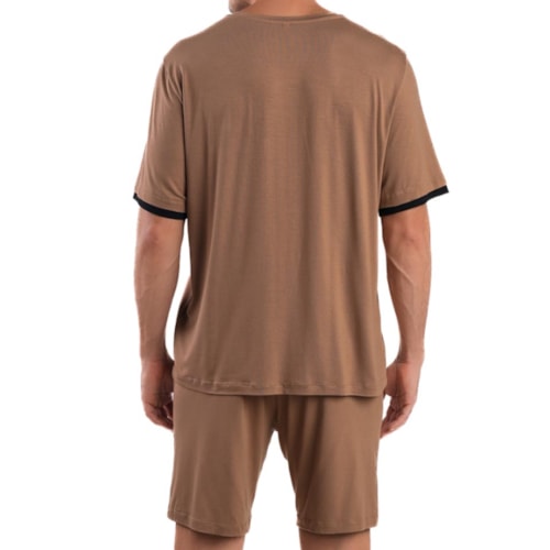 Detalhe - Pijama Podiun Masculino Verão Meia Manga 278043 Marrom