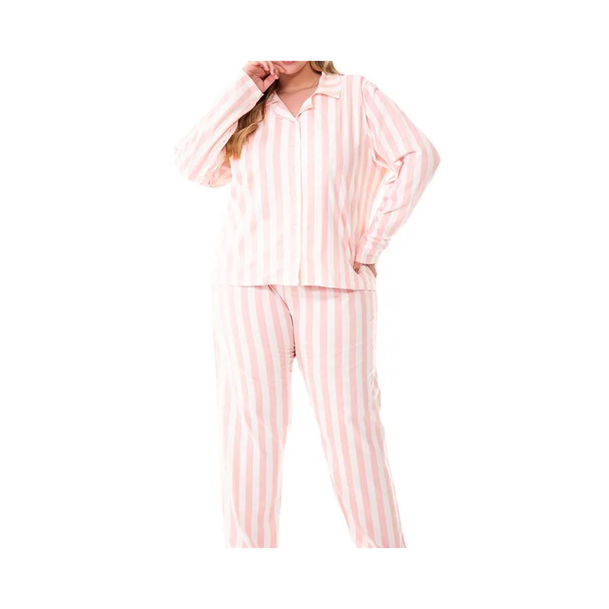 Pijama Zee Rucci Feminino Aberto Inverno Zr3201-041 Rosa Listrada