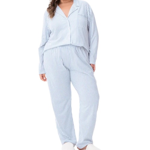 Pijama Zee Rucci Feminino Aberto Inverno Zr3201-050 Azul Listra