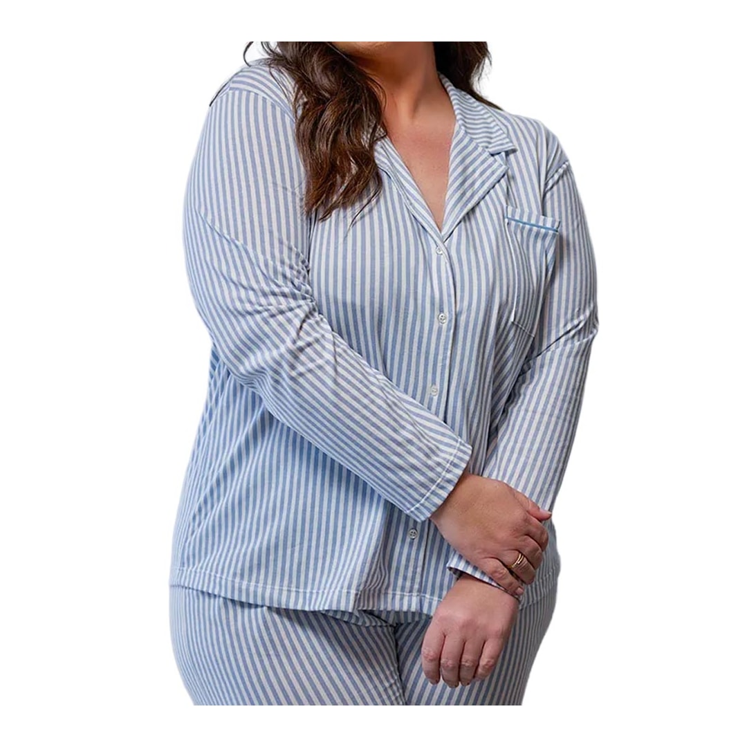 Pijama Zee Rucci Feminino Aberto Inverno Zr3201-050 Azul Listra