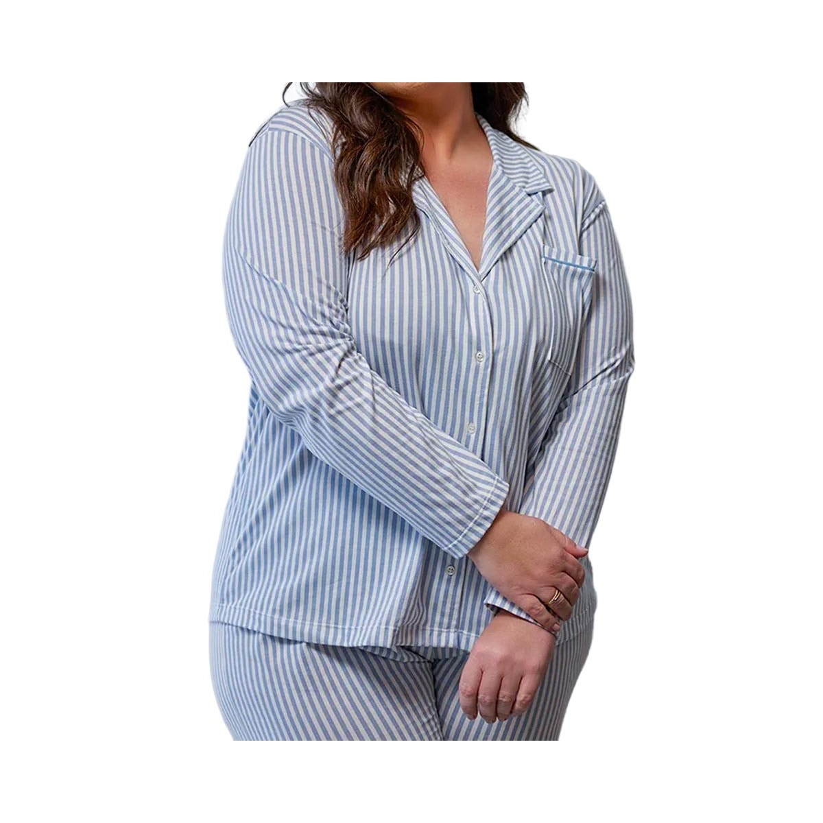 Pijama Zee Rucci Feminino Aberto Inverno Zr3201-050 Azul Listra