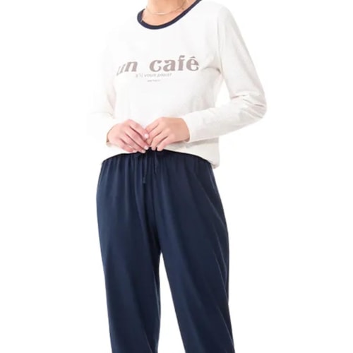 Detalhe - Pijama Zee Rucci Feminino Fechado Inverno Zr3201-046 Branco Poa