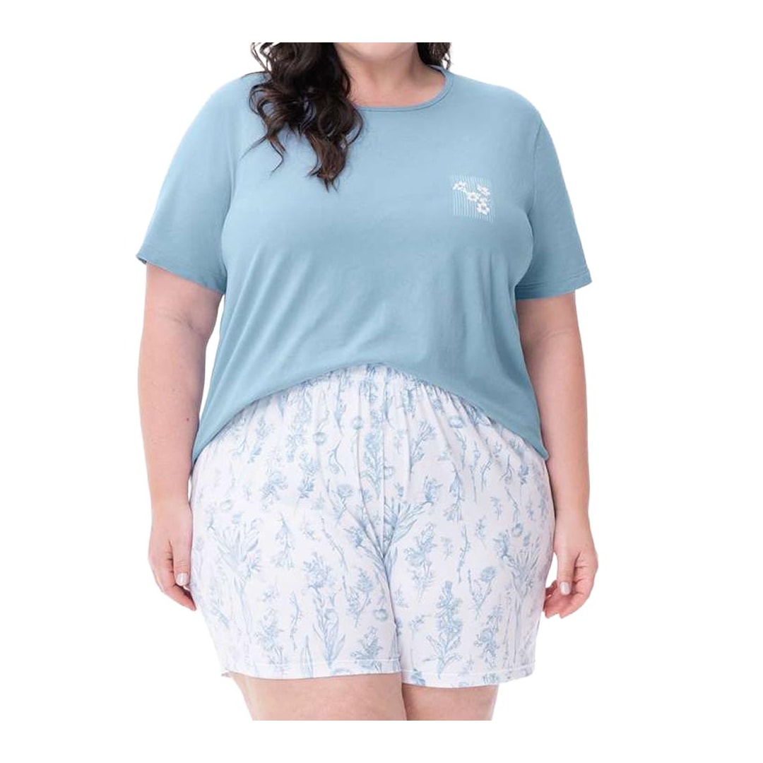 Pijama Zee Rucci Feminino Verão Plus Zr3203-053 Azul Claro