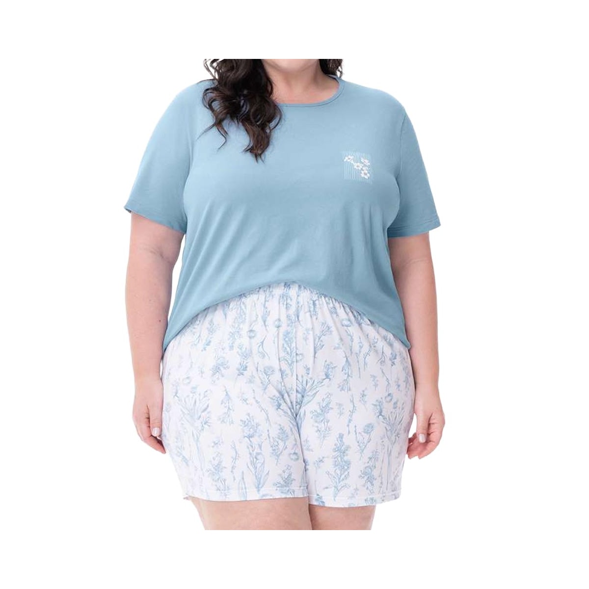 Pijama Zee Rucci Feminino Verão Plus Zr3203-053 Azul Claro
