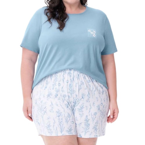 Pijama Zee Rucci Feminino Verão Plus Zr3203-053 Azul Claro