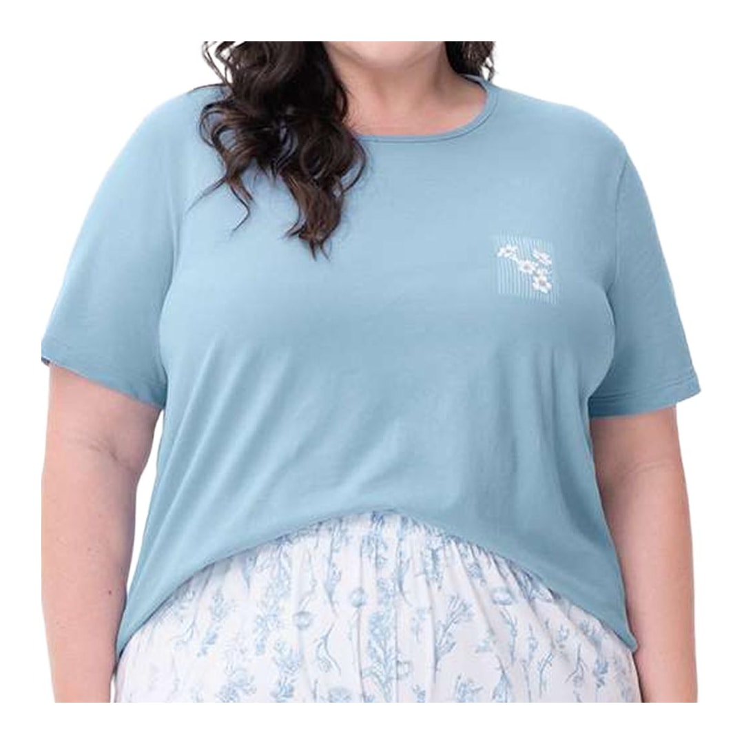 Pijama Zee Rucci Feminino Verão Plus Zr3203-053 Azul Claro
