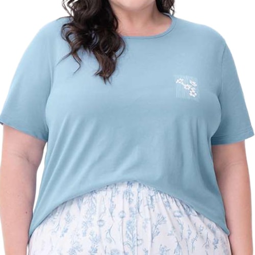 Detalhe - Pijama Zee Rucci Feminino Verão Plus Zr3203-053 Azul Claro