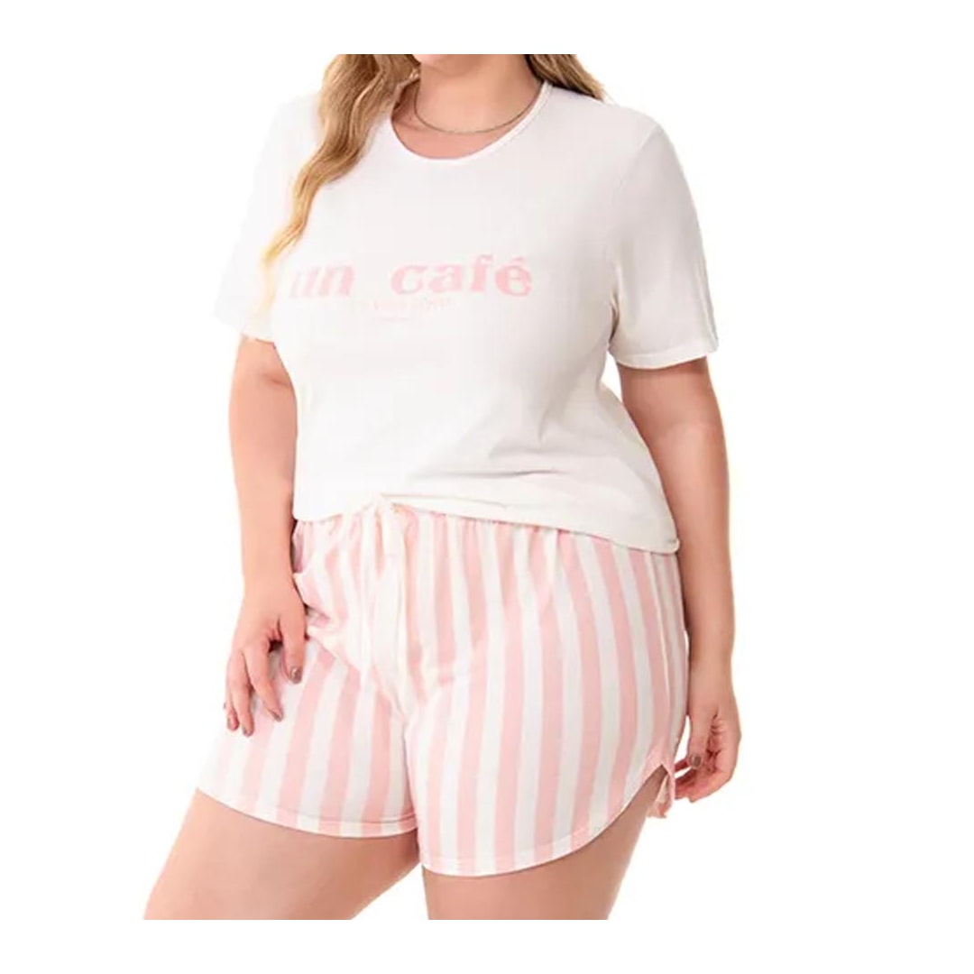 Pijama Zee Rucci Feminino Verão Zr3203-040 Off White Medio Pijama Zee Rucci Feminino Verão Zr3203-040 Off White Medio
