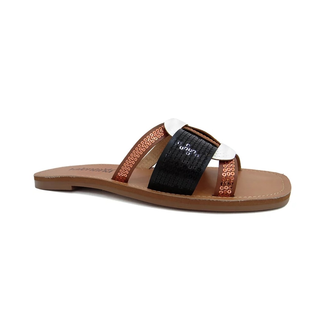 Rasteira Valentina 234013 Branco/Whisky/Preto Rasteira Valentina 234013 Branco/Whisky/Preto