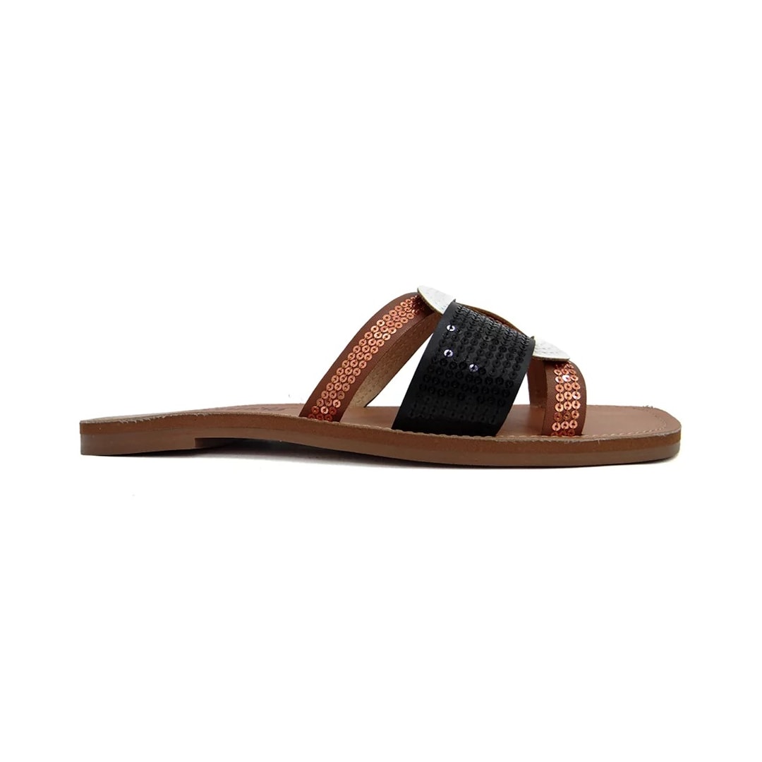 Rasteira Valentina 234013 Branco/Whisky/Preto Rasteira Valentina 234013 Branco/Whisky/Preto