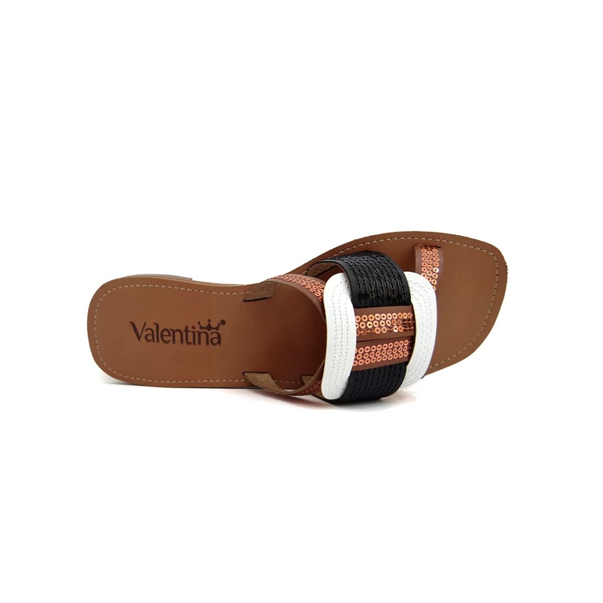 Rasteira Valentina 234013 Branco/Whisky/Preto