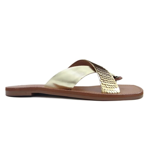 Detalhe - Rasteira Valentina Feminina 234014 Ouro/Whisky