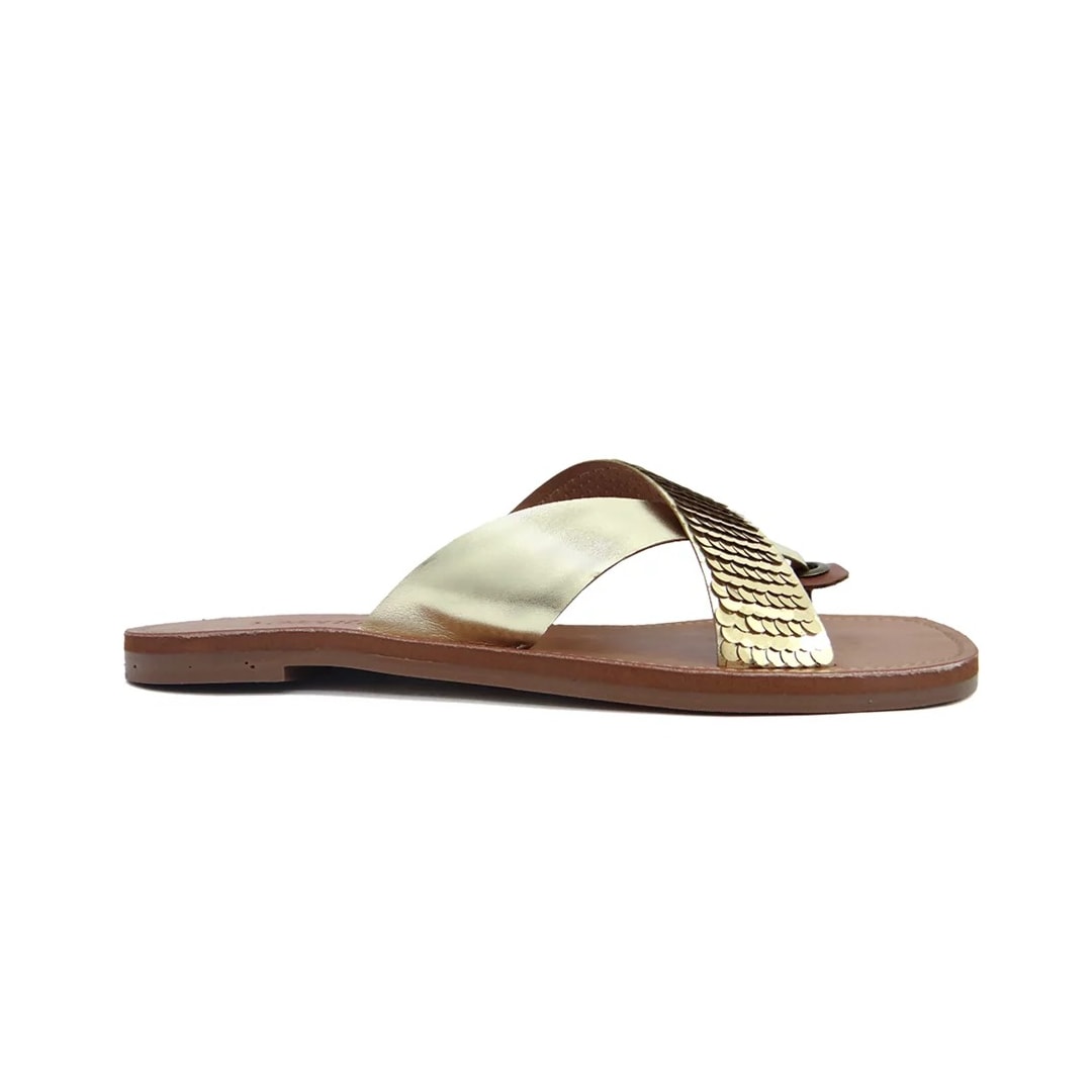Rasteira Valentina Feminina 234014 Ouro/Whisky