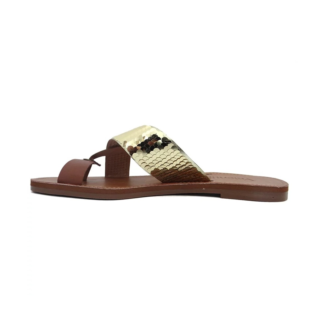 Rasteira Valentina Feminina 234014 Ouro/Whisky