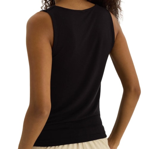 Detalhe - Regata Hering Feminina Malha Decote Degagê 4AV2 Preto