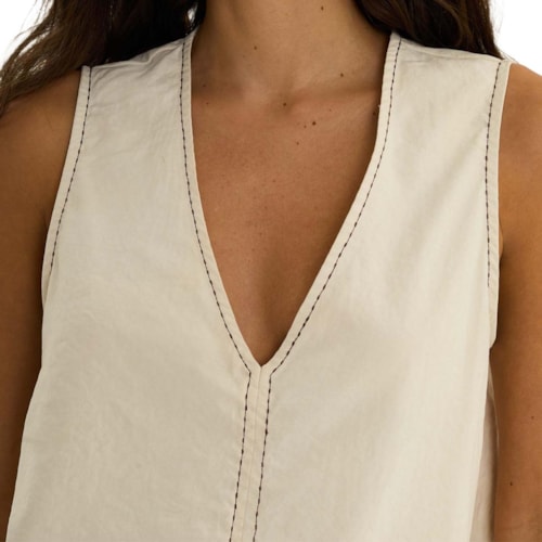 Detalhe - Regata Hering Feminina Tecido Plano KH1P Off White