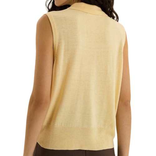 Detalhe - Regata Hering Polo Feminina Tricô Leve K6ug Manteiga