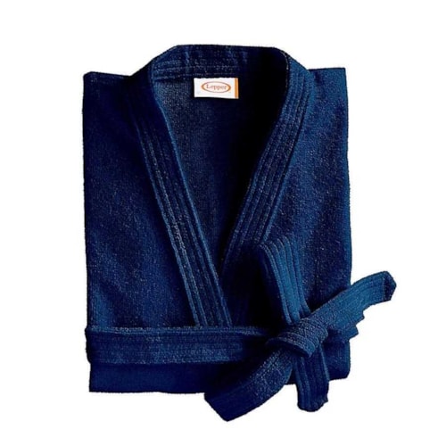 Detalhe - Roupao Lepper Adulto Aveludado Quimono Santorini Azul Marinho