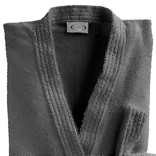 Detalhe - Roupao Lepper Adulto Aveludado Quimono Santorini Cinza