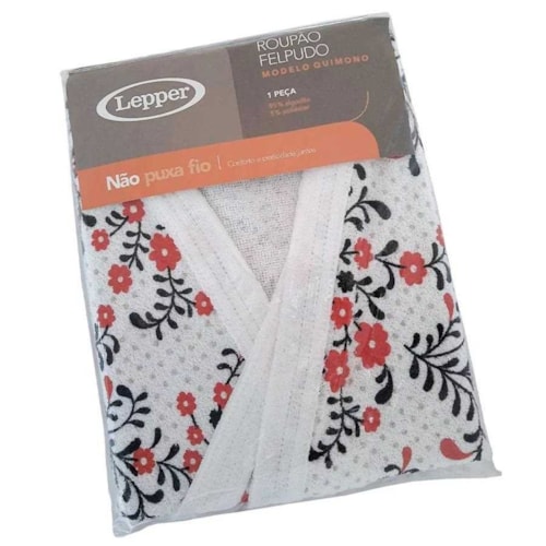 Detalhe - Roupao Lepper Adulto Felpudo Quimono Manaca Vermelho