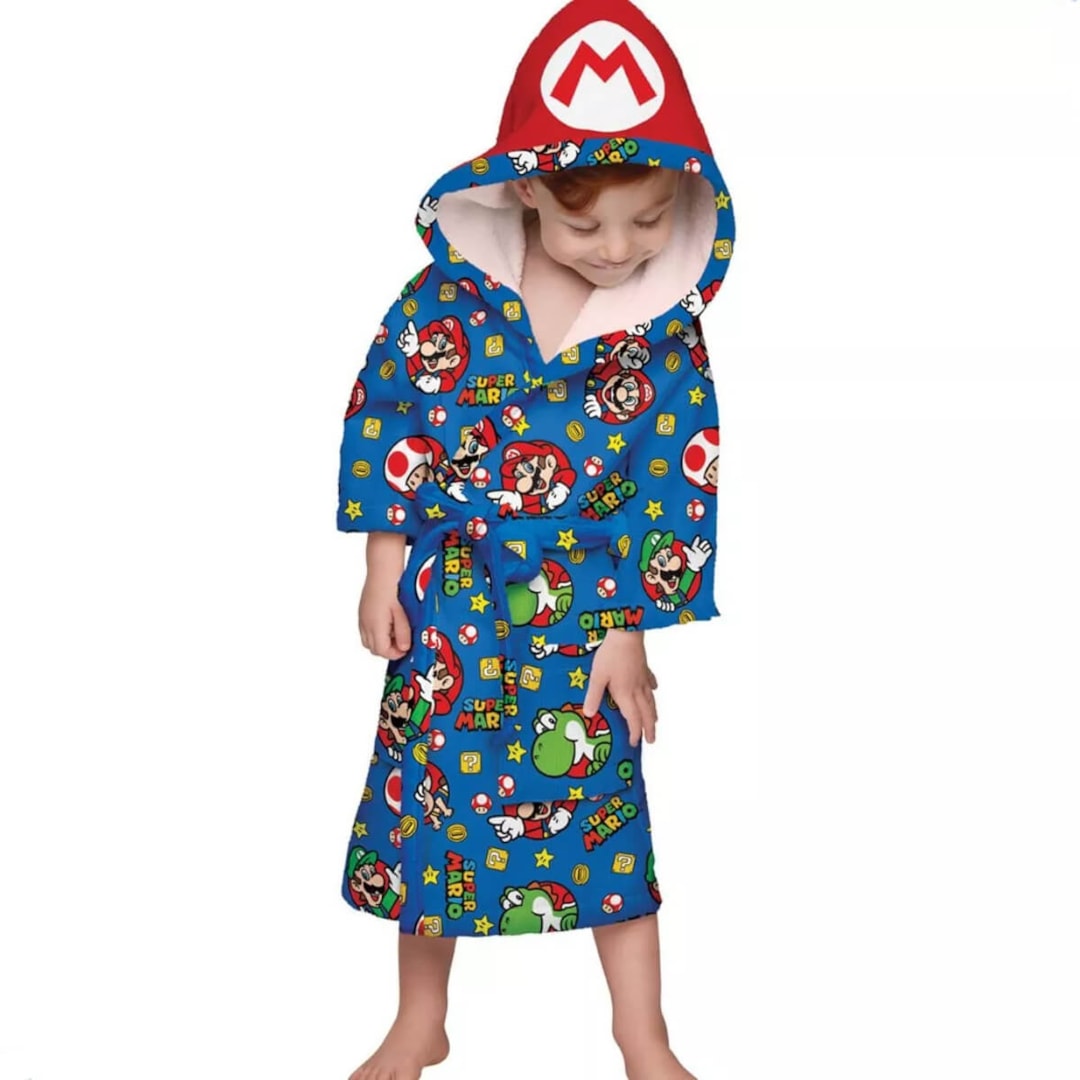 Roupao Lepper Aveludado Infantil Quimono Com Capuz 073734 Azul Super Mario