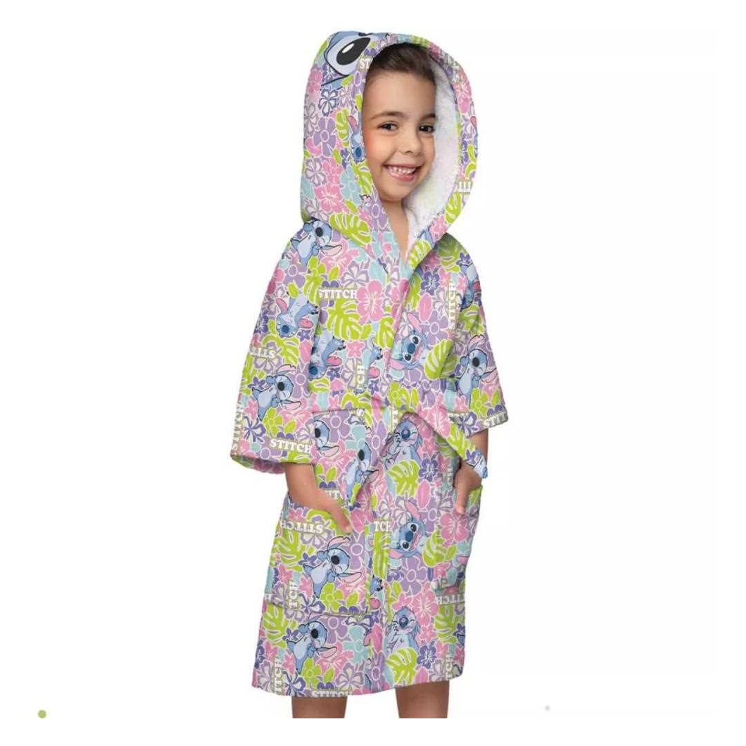Roupao Lepper Aveludado Infantil Quimono Com Capuz 073734 Lilas Stitch