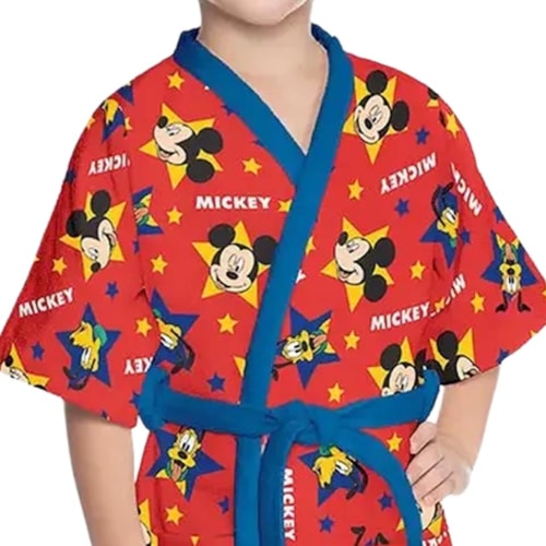 Detalhe - Roupao Lepper Infantil Aveludado Quimono Mickey Vermelho