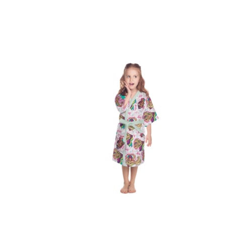 Detalhe - Roupao Lepper Infantil Felpudo Quimono Barbie Rosa