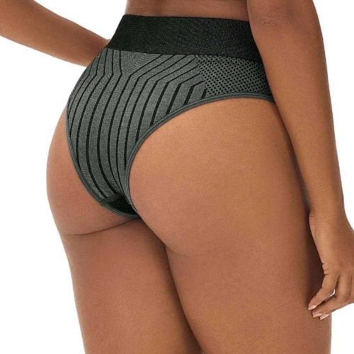 Detalhe - Roupas Feminino Zee Rucci Calcinha Tanga Jacquard Sem Costura Zr0201-096 V03 Preto/Chumbo